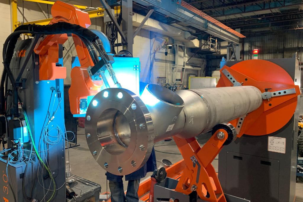 Rotoweld intelligent robotic welding system used in pipe spool fabrication as part of 4S’s Aramco purchase order under its strategic Tecnar partnership in Saudi Arabia.